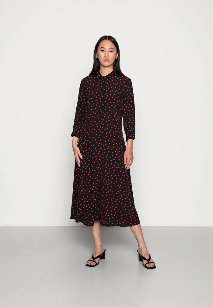 JDY MUNTE ABOVE CALF DRESS - Robe Chemise - Black High Risk Red Polka Dot 1 JDY MUNTE ABOVE CALF DRESS - Robe Chemise - Black High Risk Red Polka Dot