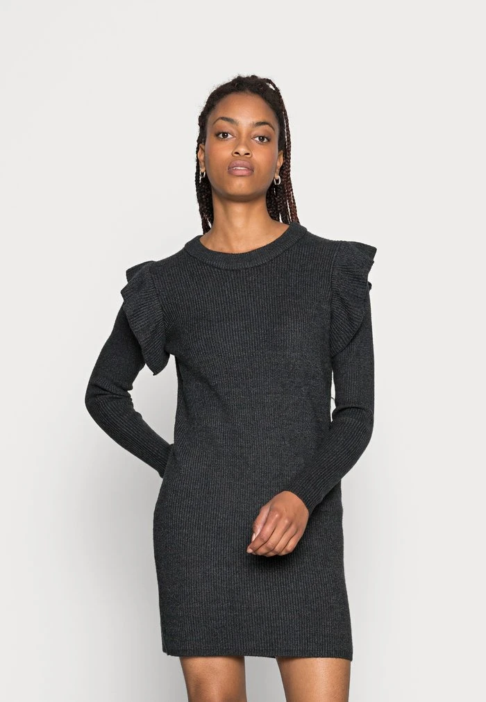 JDY WILLA FRILL DRESS - Robe Pull - Dark Grey Melange 1 JDY WILLA FRILL DRESS - Robe Pull - Dark Grey Melange