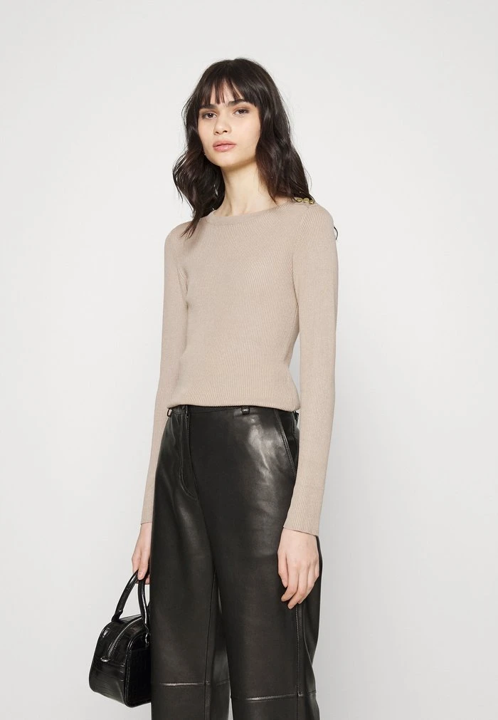 JDYPLUM O NECK BUTTON - Pullover - Simply Taupe 4 JDYPLUM O NECK BUTTON - Pullover - Simply Taupe – Image 4