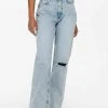 STRAIGHT FIT JDYDICHTE HW WIDE RAW - Jean Flare - Light Blue Denim